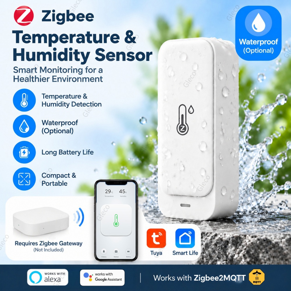 Smart Home Automation Kit - เซ็นเซอร์วัดอุณหภูมิและความชื้น Zigbee TUYA กันน้ำ สำหรับใช้ภายในและภายนอกอาคาร เทอร์โมมิเตอร์และไฮโกรมิเตอร์