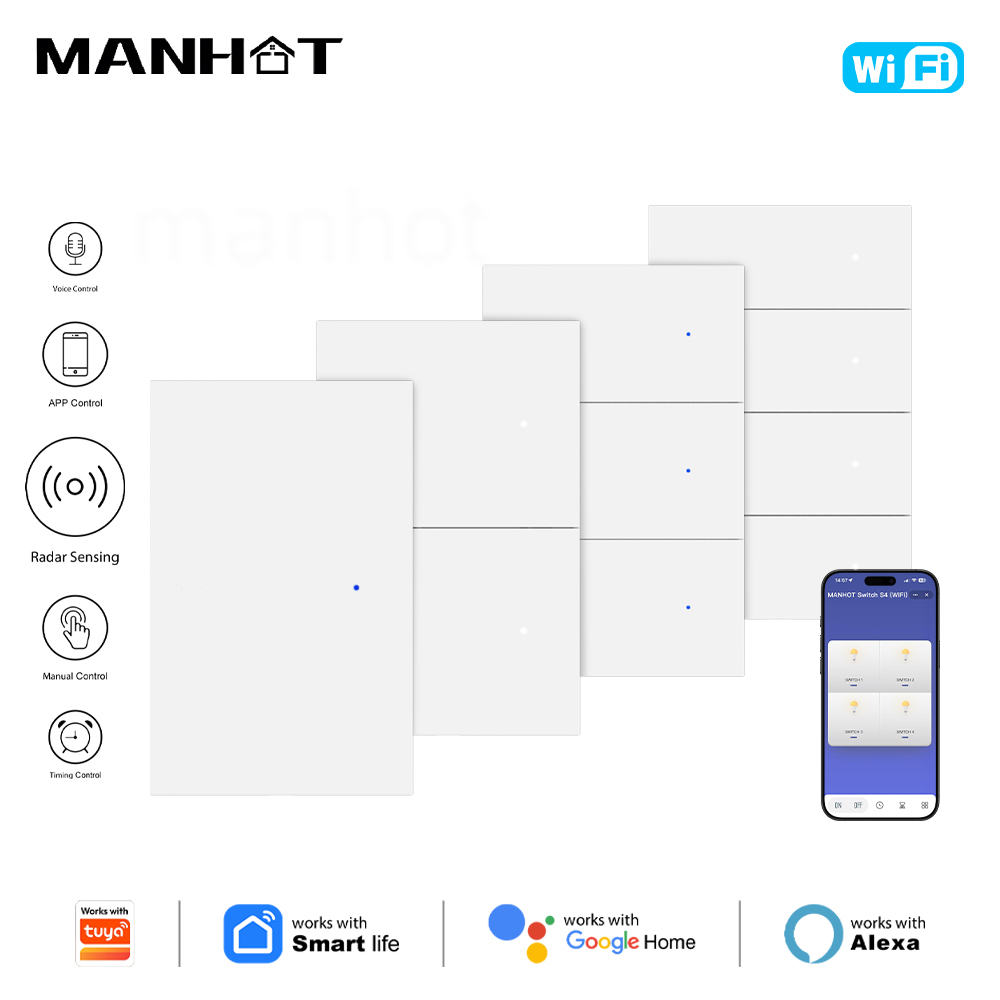 Smart Light Switch Wifi - สวิตช์ไฟอัจฉริยะ MANHOT WiFi - ต้องใช้สายไฟนิวทรัล มาตรฐานสหรัฐอเมริกา