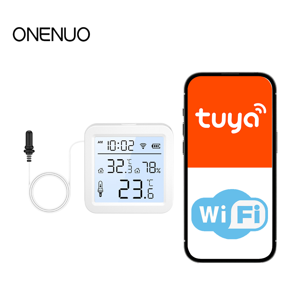 Wifi Thermostat - เซ็นเซอร์วัดอุณหภูมิและความชื้นแบบ WiFi พร้อมหัววัดภายนอก ใช้ได้ทั้งภายใน/ภายนอกอาคาร เทอร์โมมิเตอร์อัจฉริยะ Tuya
